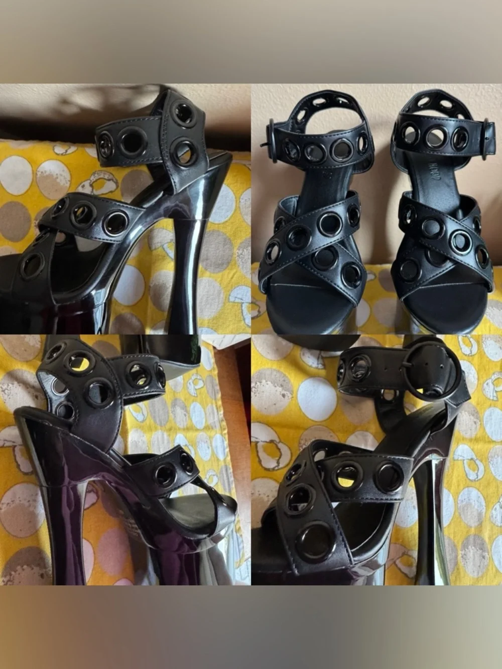 Dolls Kill Current Mood black grommet platform heels size 6 - Picture 8 of 16